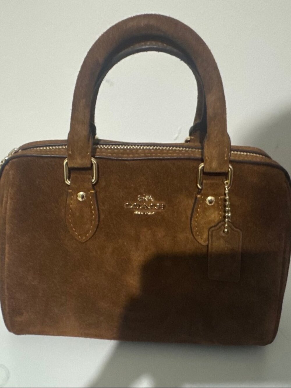 Coach Mini Rowan Crossbody Warm Brown Suede CEQ65 NWT - Picture 2 of 8